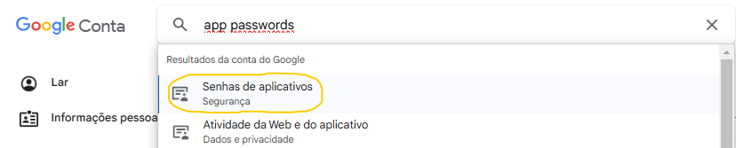 Selecionando Senhas de App landscape