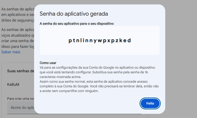 Exibindo valor da senha gerada landscape