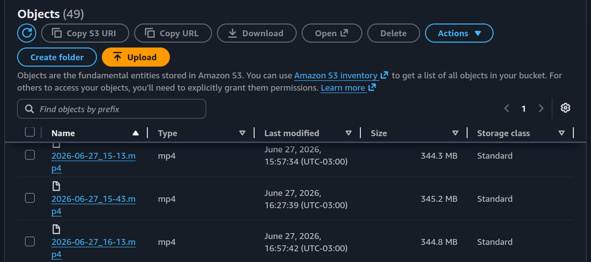 Arquivos salvos na AWS S3 landscape